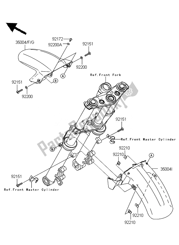 All parts for the Front Fender of the Kawasaki ER 6N 650 2011