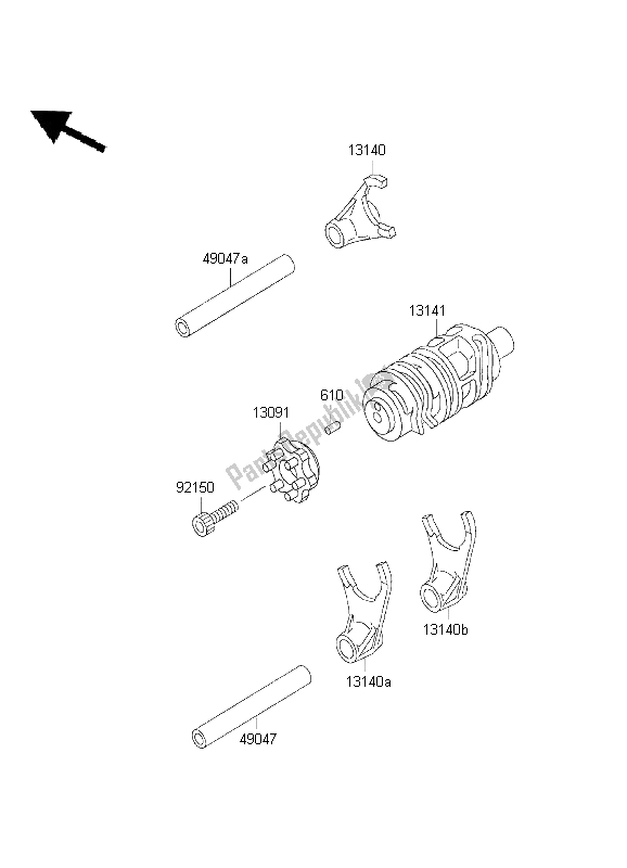 All parts for the Gear Change Drum & Shift Fork of the Kawasaki KLX 300R 1999