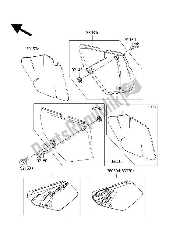 All parts for the Side Covers of the Kawasaki KLX 650R 1995