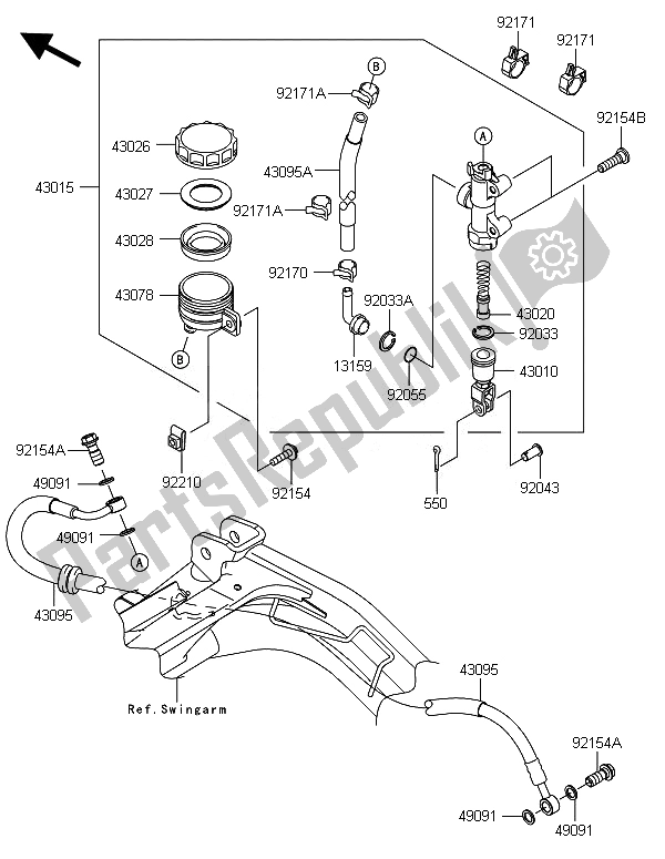 All parts for the Rear Master Cylinder of the Kawasaki ER 6F 650 2014