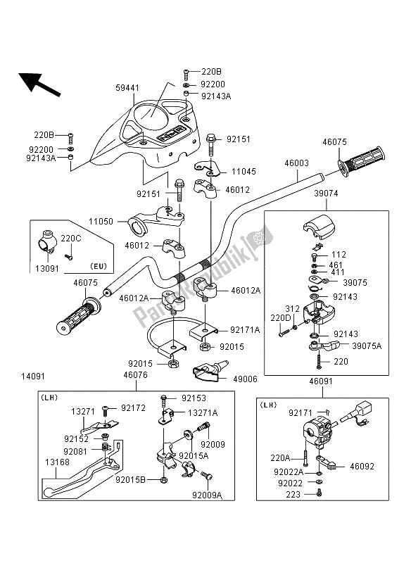 All parts for the Handlebar of the Kawasaki KVF 360 2009