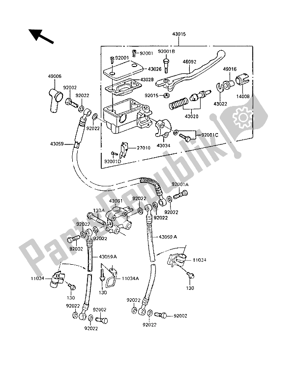 All parts for the Front Master Cylinder of the Kawasaki Z 1300 1987