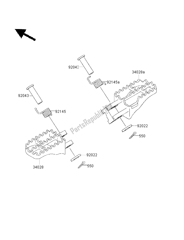 All parts for the Footrests of the Kawasaki KX 250 2001