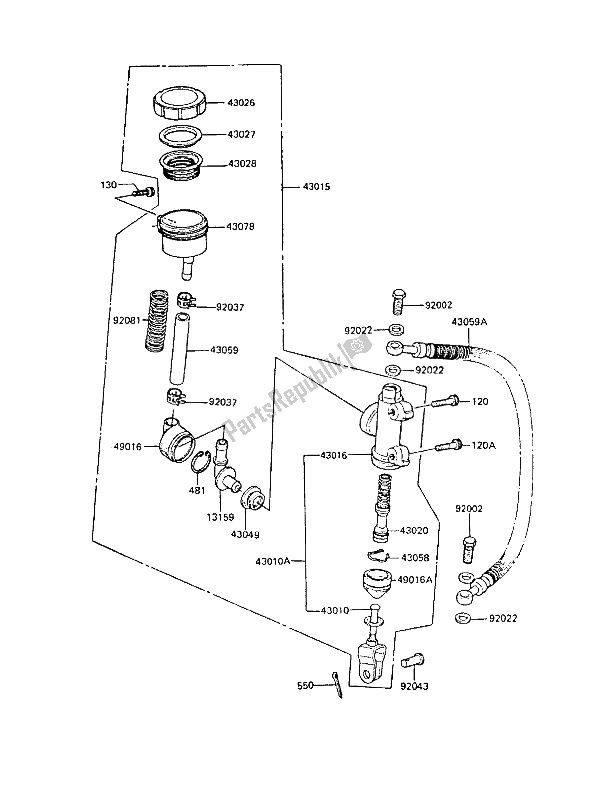 All parts for the Rear Master Cylinder of the Kawasaki GPZ 550 1989