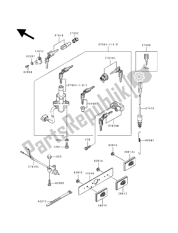 All parts for the Ignition Switch of the Kawasaki EL 250D 1991