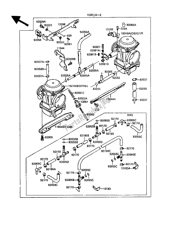 Tutte le parti per il Carburatore del Kawasaki EN 500 1990