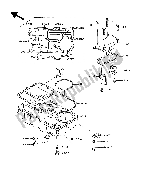 Tutte le parti per il Coperchio Sfiato E Coppa Dell'olio del Kawasaki ZL 1000 1988