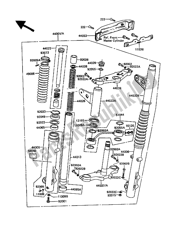 Todas as partes de Garfo Dianteiro do Kawasaki GT 550 1989