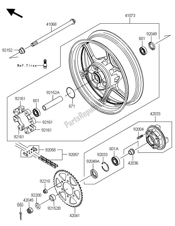 All parts for the Rear Hub of the Kawasaki ER 6F 650 2014