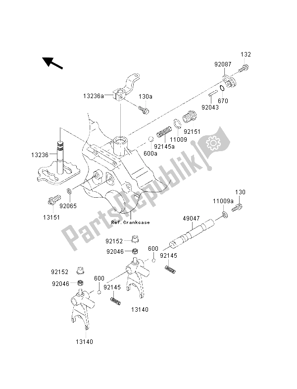 All parts for the Gear Change Mechanism of the Kawasaki KVF 300 2001