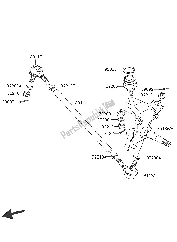 All parts for the Knuckle Arm of the Kawasaki KFX 400 2005