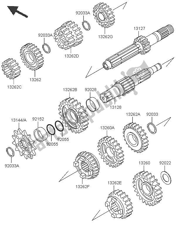 All parts for the Transmission of the Kawasaki KX 125 2005