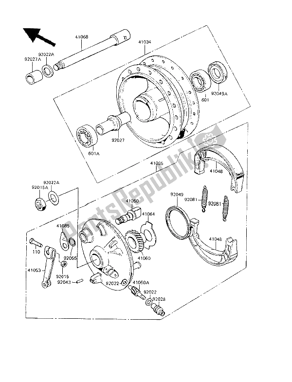 Tutte le parti per il Mozzo Anteriore del Kawasaki KE 100 1987