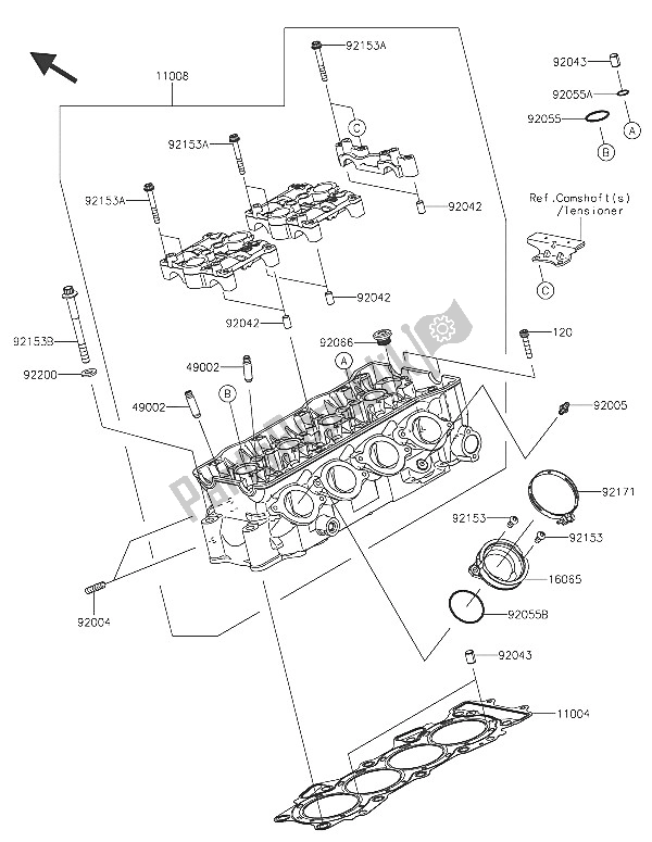 All parts for the Cylinder Head of the Kawasaki Ninja ZX 6R ABS 600 2016