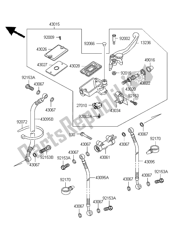 All parts for the Front Master Cylinder of the Kawasaki ZZR 600 2004