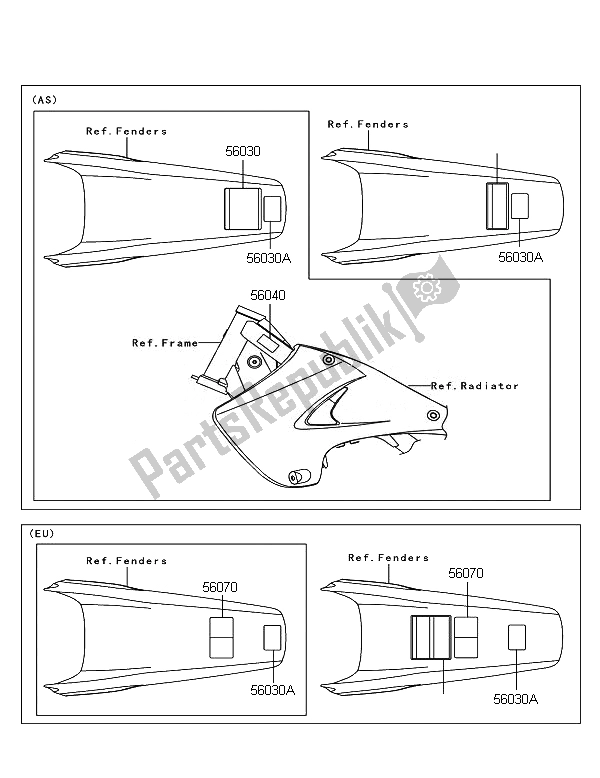 All parts for the Labels of the Kawasaki KX 250 2007