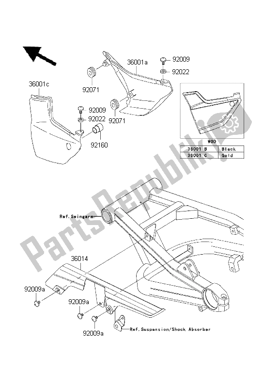 Tutte le parti per il Coperture Laterali E Copertura A Catena del Kawasaki ZRX 1200 2001