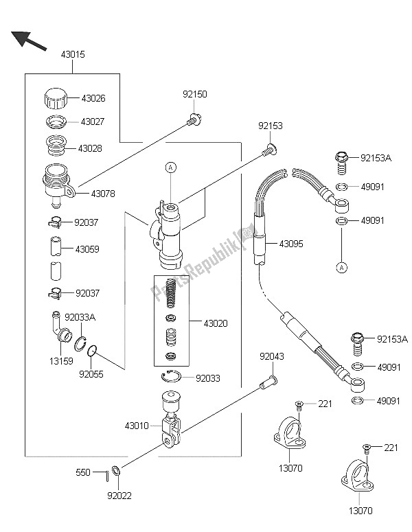 All parts for the Rear Master Cylinder of the Kawasaki KX 85 LW 2016