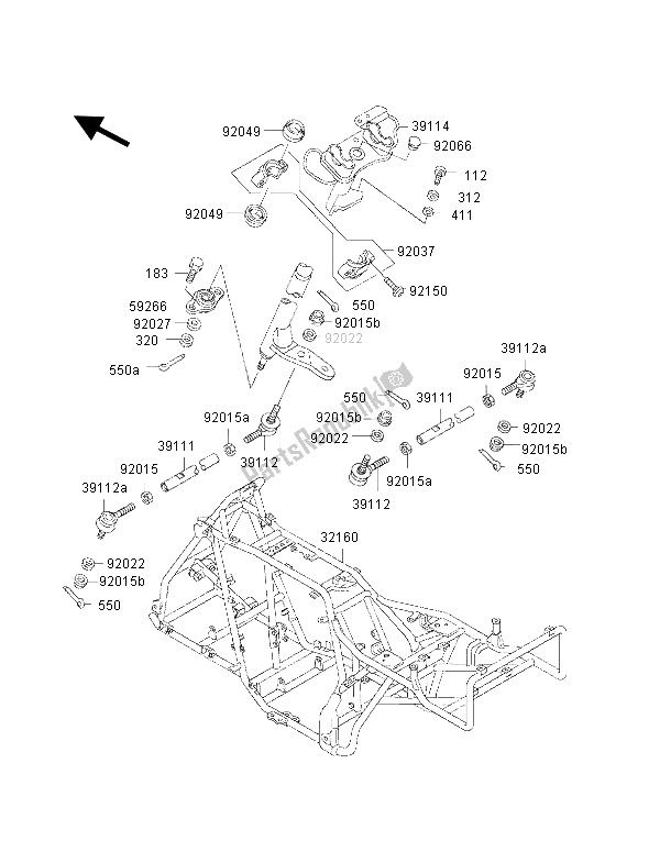 All parts for the Frame of the Kawasaki KLF 300 4X4 2002