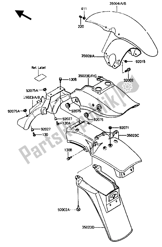 All parts for the Fender of the Kawasaki ZL 600 1987