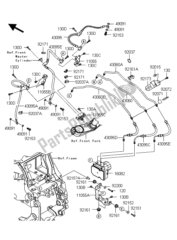Alle onderdelen voor de Remleidingen van de Kawasaki 1400 GTR ABS 2011