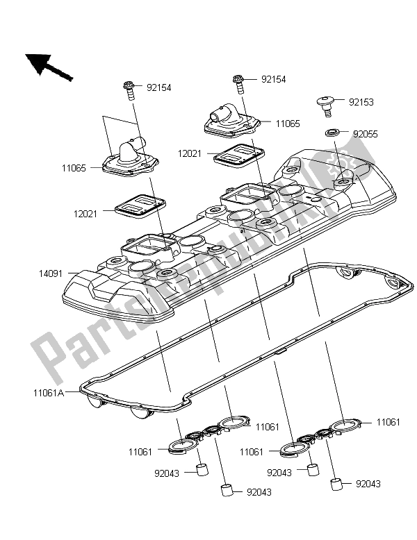 All parts for the Cylinder Head Cover of the Kawasaki Z 1000 SX 2011