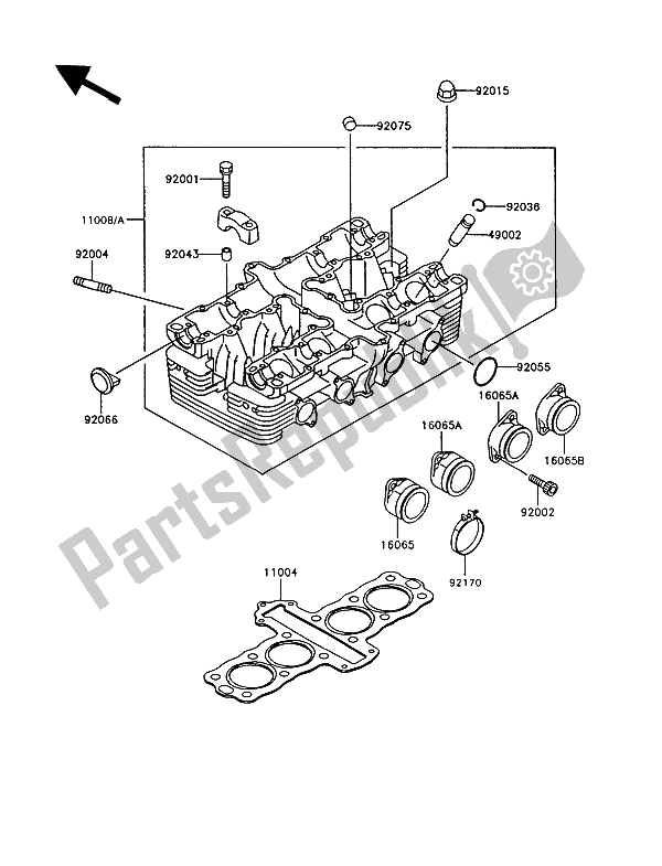 All parts for the Cylinder Head of the Kawasaki GT 550 1993