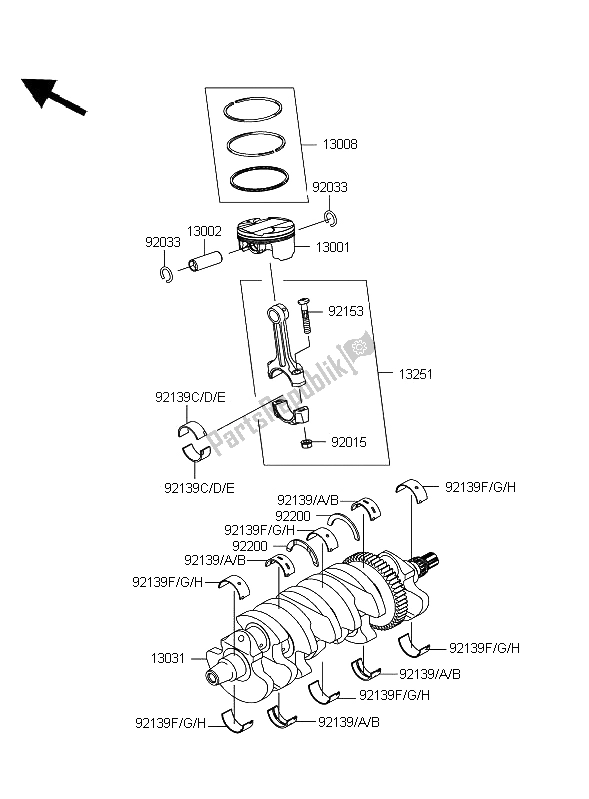 All parts for the Crankshaft & Piston of the Kawasaki Ninja ZX 10R 1000 2009