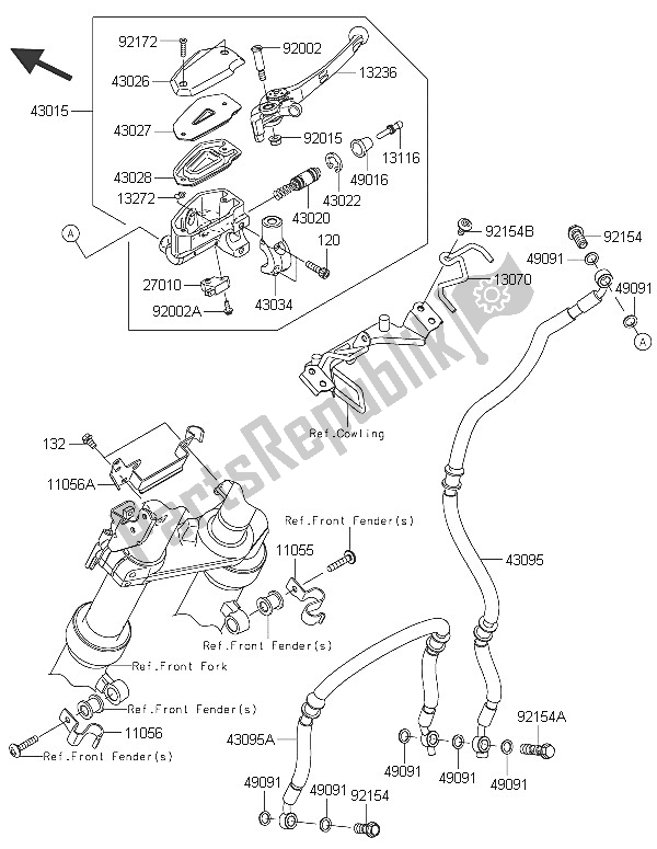 All parts for the Front Master Cylinder of the Kawasaki ER 6N 650 2016