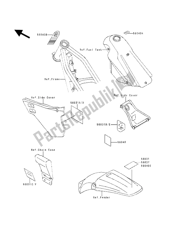 All parts for the Label of the Kawasaki KDX 125 1990