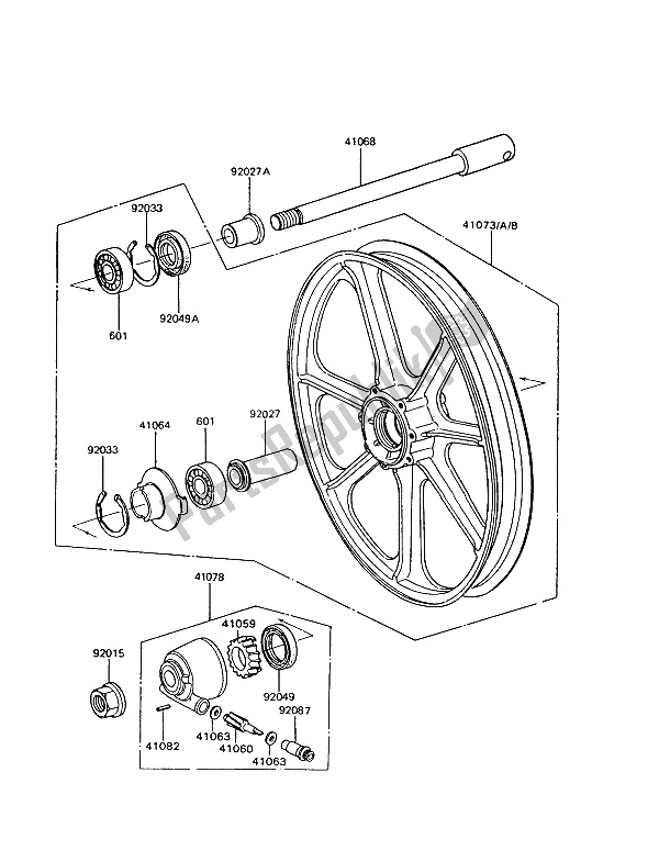 All parts for the Front Hub of the Kawasaki GT 550 1994