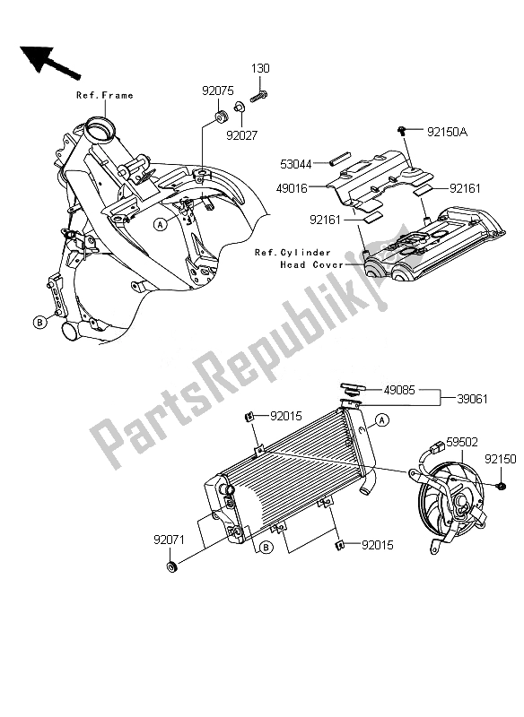 Alle onderdelen voor de Radiator van de Kawasaki ER 6F ABS 650 2011