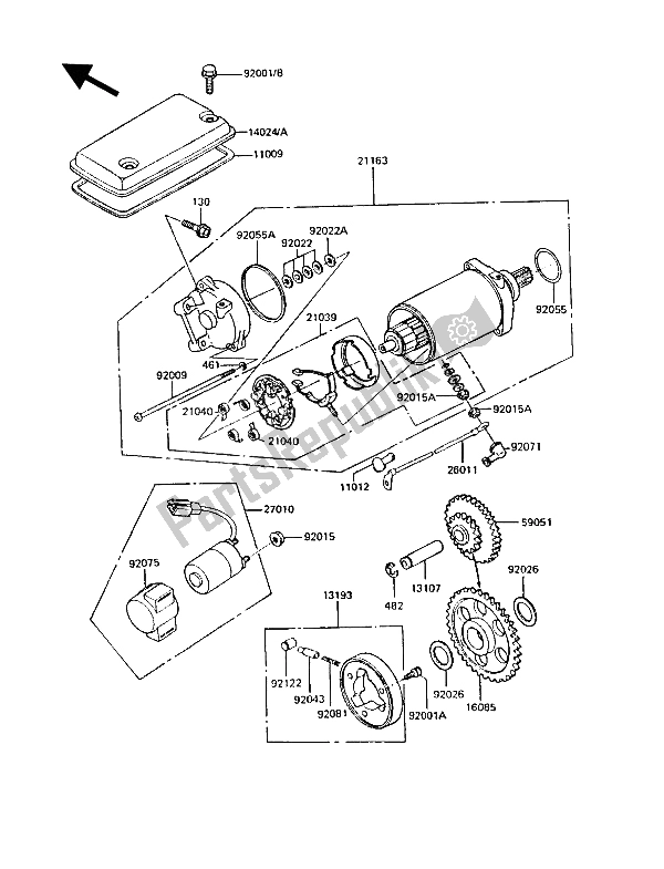 Alle onderdelen voor de Startmotor van de Kawasaki GT 550 1988