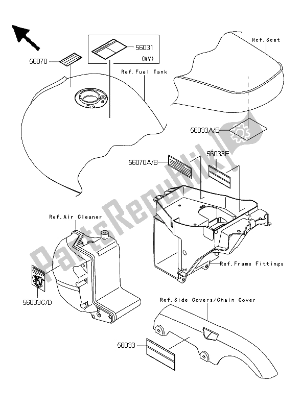 Tutte le parti per il Etichette del Kawasaki W 650 2006