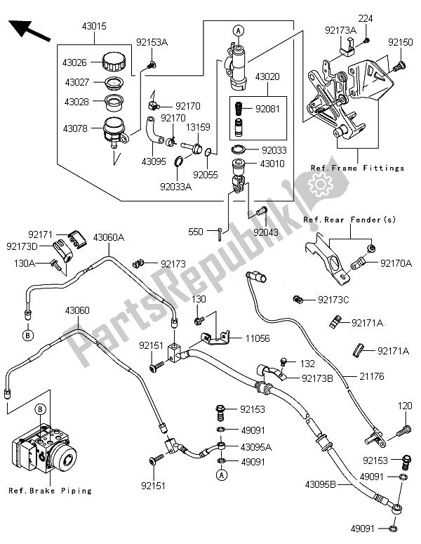 All parts for the Rear Master Cylinder of the Kawasaki Ninja ZX 10R ABS 1000 2014