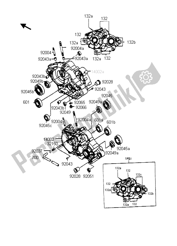 All parts for the Crankcase of the Kawasaki KMX 125 1998