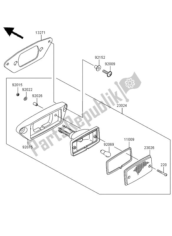 All parts for the Taillight of the Kawasaki KVF 360 2009