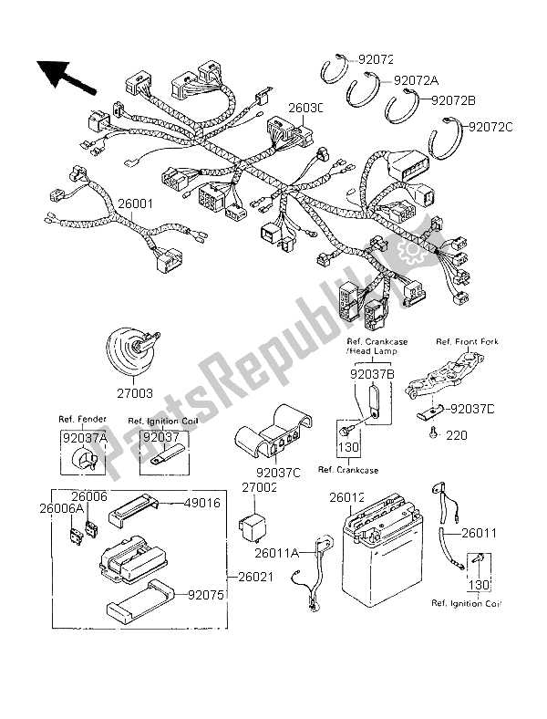 Toutes les pièces pour le Châssis équipement électrique du Kawasaki GPX 600R 1996