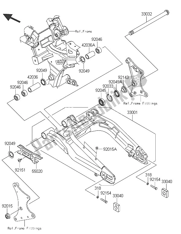 Toutes les pièces pour le Bras Oscillant du Kawasaki ER 6N ABS 650 2016