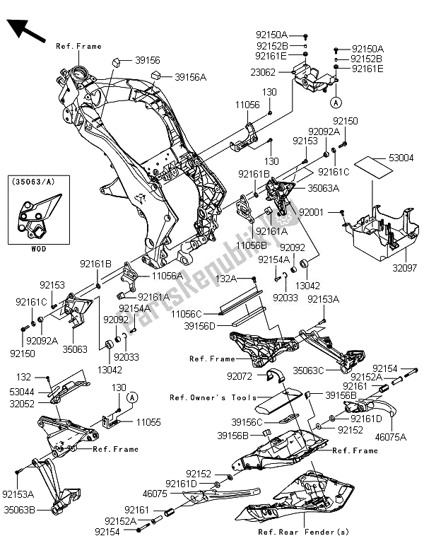 Tutte le parti per il Montaggi Della Struttura del Kawasaki ZX 1000 SX ABS 2014