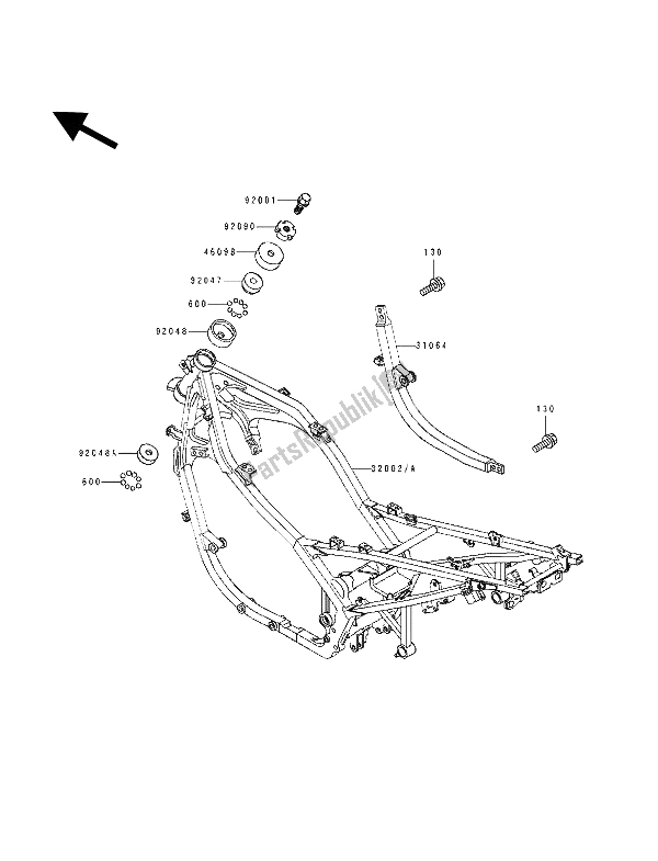 All parts for the Frame of the Kawasaki GPZ 500S 1993