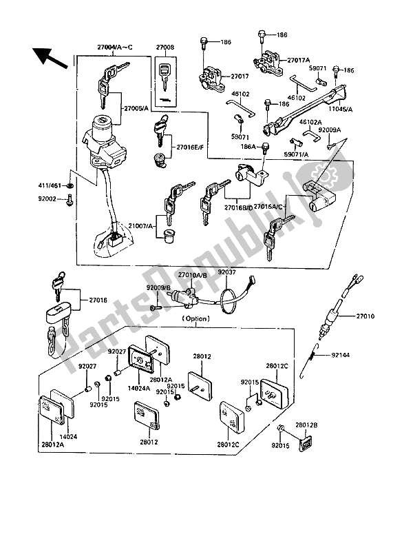 All parts for the Ignition Switch of the Kawasaki 1000 GTR 1986