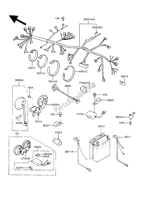 All parts for the Chassis Electrical Equipment of the Kawasaki LTD 450 1987