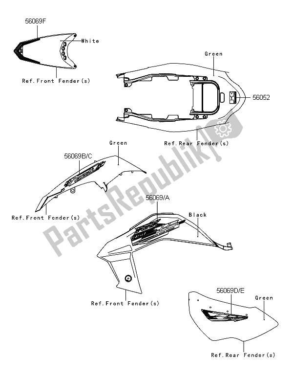 Tutte le parti per il Decalcomanie del Kawasaki KFX 450R 2013