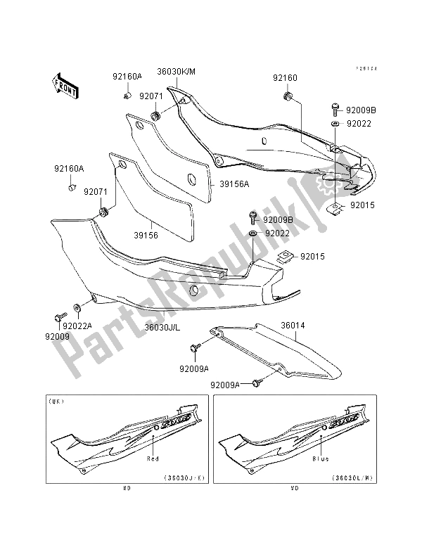 Todas las partes para Cubiertas Laterales Y Cubierta De Cadena de Kawasaki GPZ 500S UK 1995