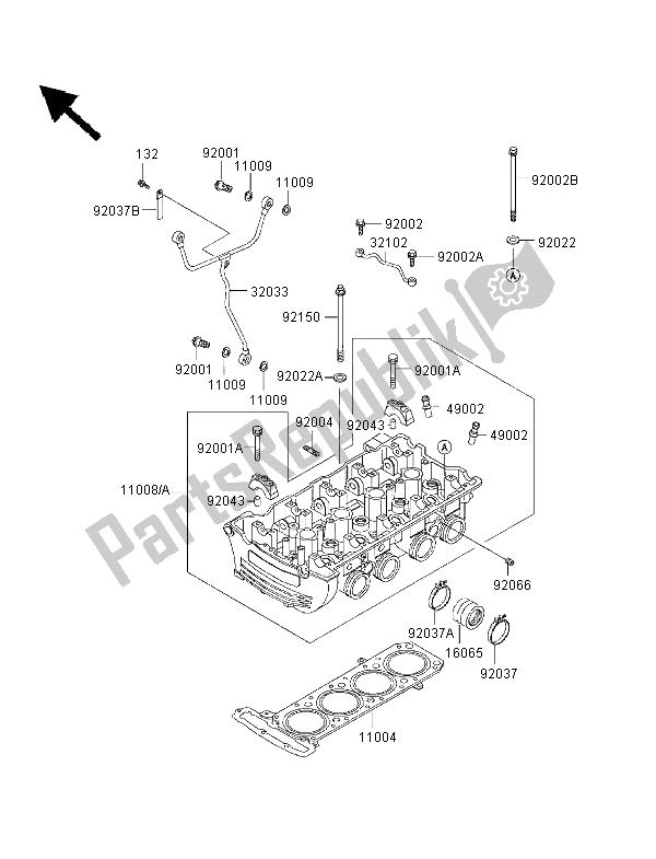 Alle onderdelen voor de Cilinderkop van de Kawasaki 1000 GTR 1998