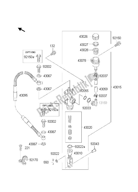 All parts for the Rear Master Cylinder of the Kawasaki KX 250 2002