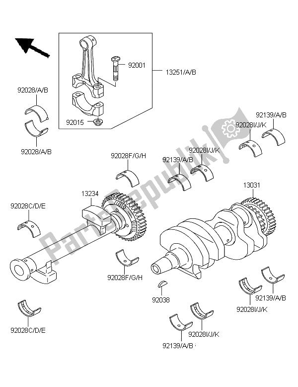 All parts for the Crankshaft of the Kawasaki KLE 500 2006