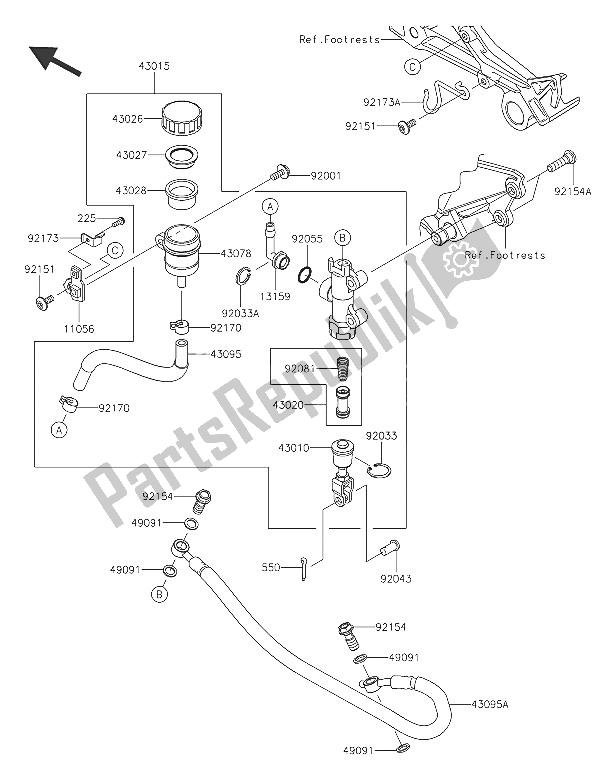 All parts for the Rear Master Cylinder of the Kawasaki Ninja 300 2016