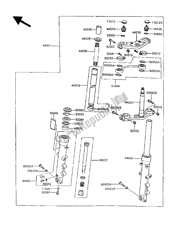 Todas las partes para Tenedor Frontal de Kawasaki 1000 GTR 1992